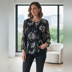 Dynamite. Size L. Floral Chiffon Blouse - Black & Purple